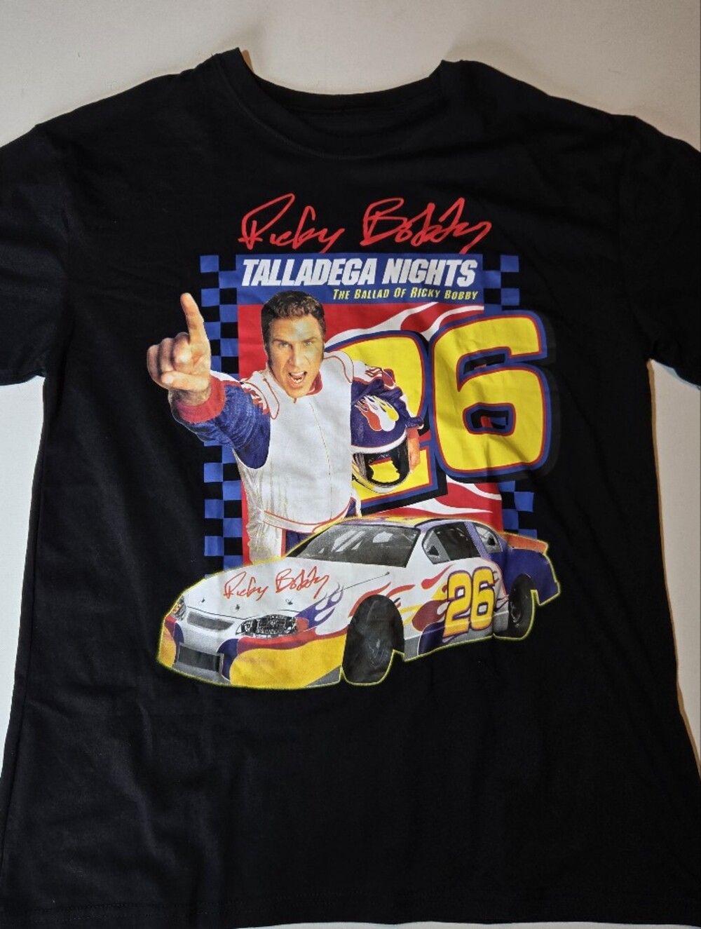 Talladega Nights Ricky Bobby Graphic Tee - Black with Yellow & Red L
